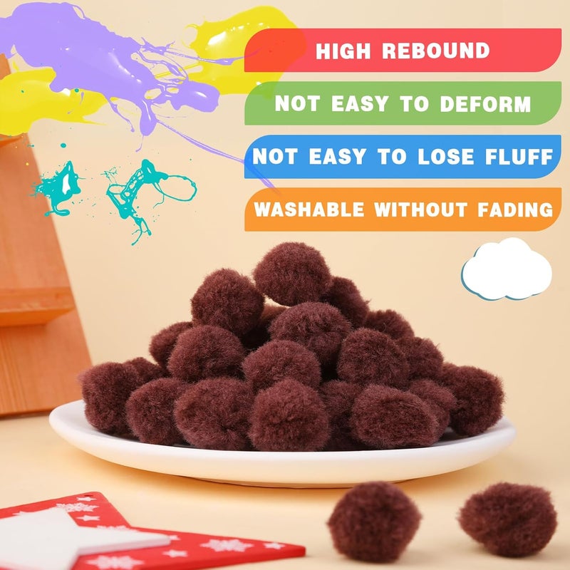MORFEN 150 Pieces Pom Poms, 1 Inch Dark Brown Craft Pom Poms, Fuzzy Pompom Puff Balls, Small Pom Pom Balls for DIY Arts and Crafts Projects, Home Decorations - Image 3